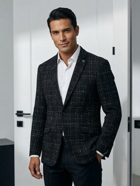 Men's Black Windowpane Sport Coat - Modern Tailored Blazer